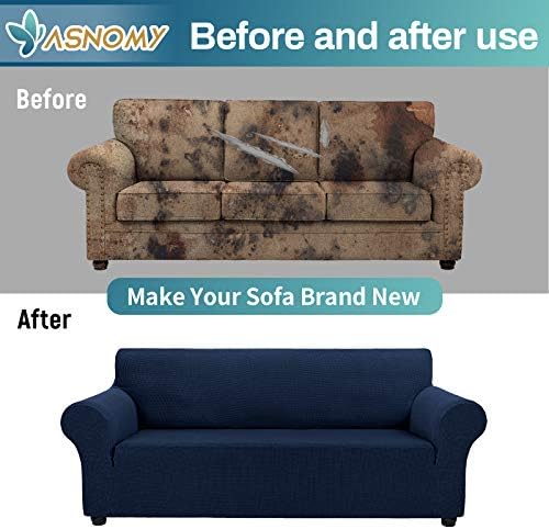 Asnomy Stretch Couch Covers for Sofa Washable, 3 Cushion Couch,Navy Blue - Image 6