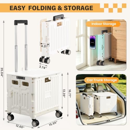 SUNALLY Folding Utility Cart Rolling Crate Handcart Shopping Trolley, White - Image 2