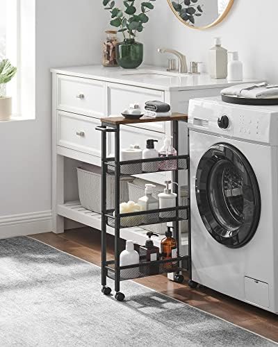 VASAGLE 4-Tier Slim Rolling Storage cart with Wheels, 5.1 Inches, Metal - Image 3