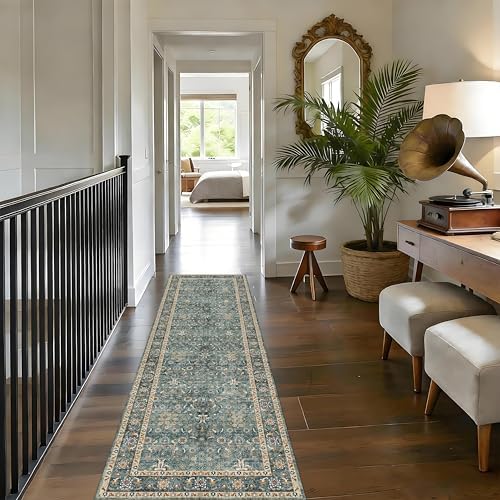 Washable 2x7 Entryway Runner Rug, Non-Slip Low Pile Rugs, Green - Image 3