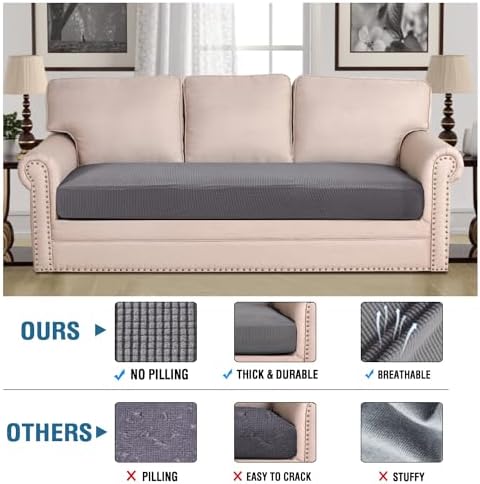H.VERSAILTEX Super Stretch Individual Seat Cushion Covers Sofa Covers Couch Cushion Covers Slipcover Sets Thick Jacquard Textured Twill Fabric (1 Piece Sofa Cushion Cover, Grey) - Image 2