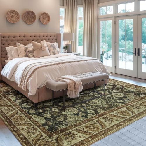 Hanples 5x7 Area Rugs for Living Room, Washable Rug Vintage Floral, Brown - Image 3
