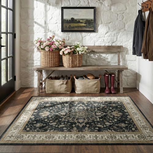 RELEANY Washable Area Rug, 3'x5', Black/Vintage/Beige - Image 3