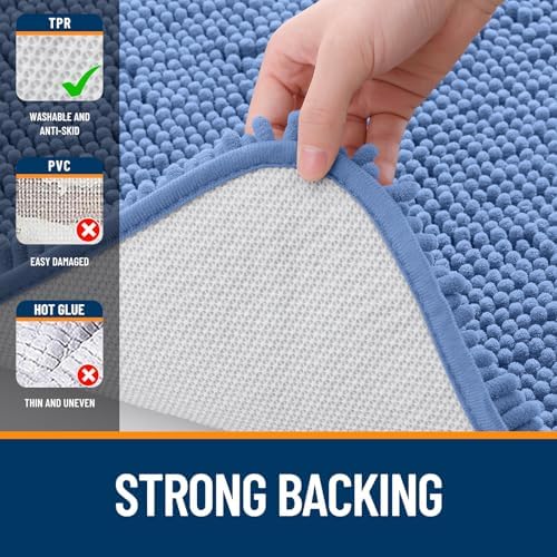 OLANLY Bathroom Runner Rugs 44x24, Soft Absorbent Chenille Bath Rugs, Rubber Backing Quick Dry, Machine Washable Long Bath Mats for Bathroom, Tub and Shower, Home Decor Accessories, Cornflower Blue - Image 6