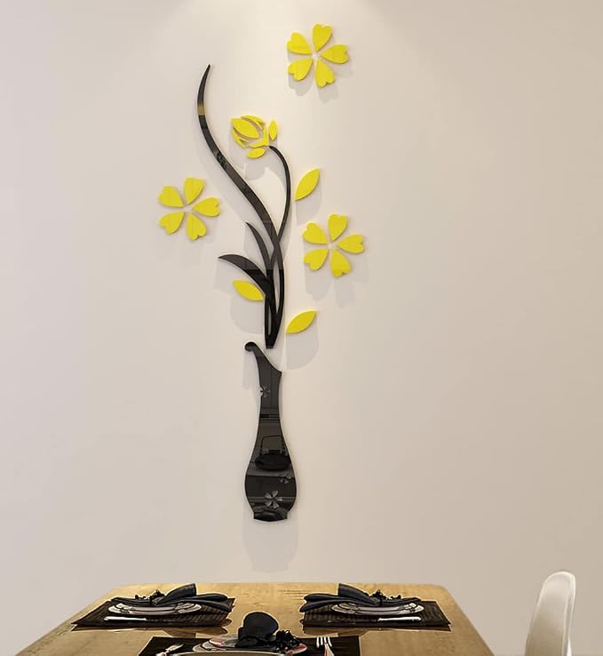 3D Vase Wall Murals for Living Room Bedroom Sofa Backdrop, DIY Wall Decal - Originality Stickers Gift, Yellow, 39 X 16 inches - Image 4