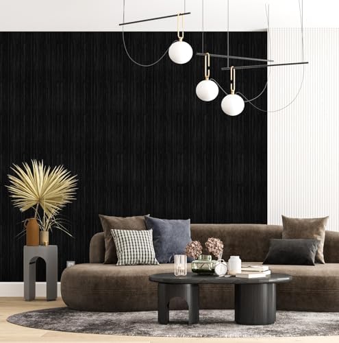 Black Grasscloth Peel and Stick Wallpaper Texture Contact Paper A Set of 15.7" X 480" Self-Adhesive Linen Removable Wallpaper Cabinets Counter Top Liners - Image 2