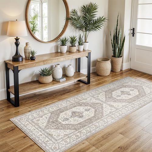 2x5 Runner Rug Washable Vintage: Non Slip Long Kitchen Runners Brown/Beige - Image 2