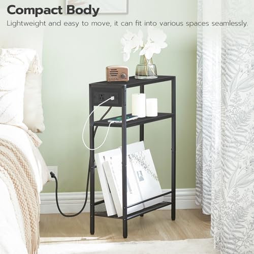 HOOBRO Small Narrow Side Table with Charging Station Set of 2, Skinny End Table for Small Spaces, Slim Nightstand with USB Ports Outlet, Sofa Beside Table with Storage Shelf BB102UBZP201 - Image 6