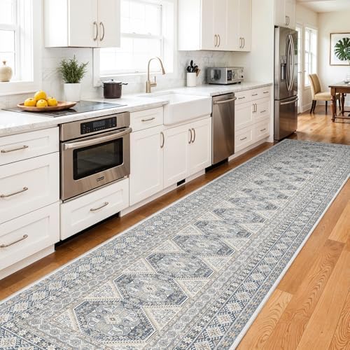 Ksrau 3x16 Runner Rug Washable Vintage: Non Slip Long Hallway Runners Blue - Image 2