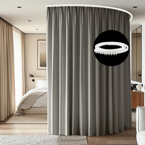 Room Divider Ceiling Mounted Curtains Track Sets Extra Wide Blackout Curtain Flexible Tracks for Bedroom Privacy Partition Separator, 1 Panel Light Grey Drape and White Rail, W10 x H9ft by CBSROROHome