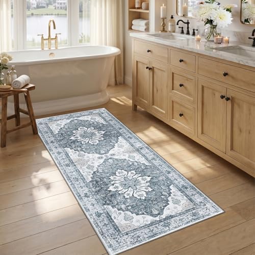 RELEANY Washable Area Rug, Runner 2'6"x5', Grey/White/Beige by RELEANY