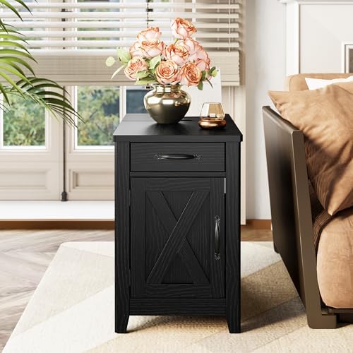 IRONCK End Table with Charging Station, Narrow Side Table, Black - Image 2