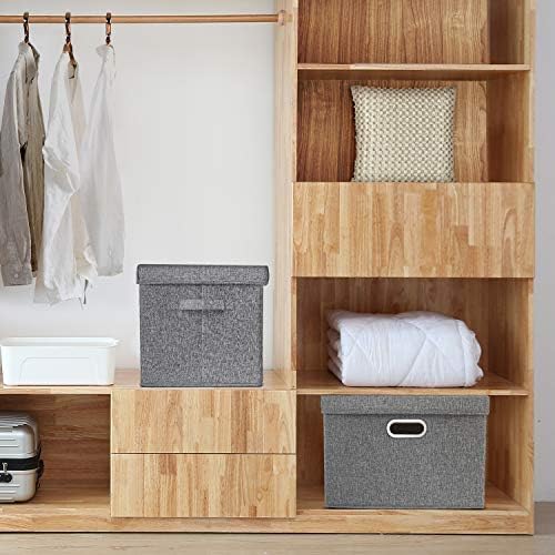 TYEERS Large Storage Bins with Lids, Collapsible, Washable, Fabric Storage Boxes for Organizing, 17.3x11.8x11.4 inches, 3 Pack, Gray - Image 4