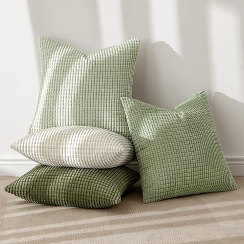 MIULEE Farmhouse Decorative Pillow Covers 18x18 Inch Set of 4 Light Green - Image 2