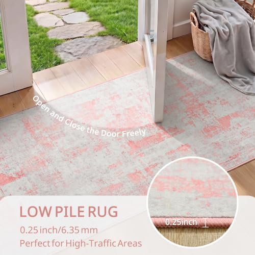 Toneed Washable 2x6 Non-Slip Runner Rug for Hallway Kitchen, Pink Grey - Image 6