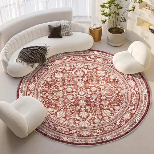 OPPODREAM Vintage RED Area Rugs 6' Round, Washable Rug for Living Room by OPPODREAM