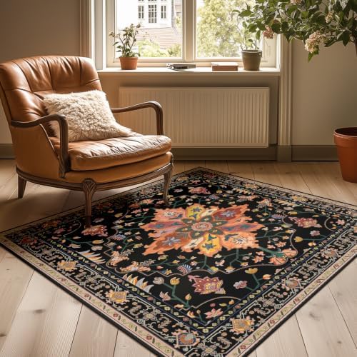 RELEANY Washable Area Rug, Square 4'x4', Black/Colorful - Image 2
