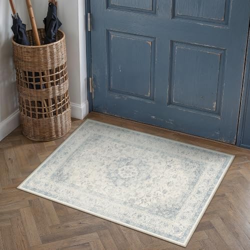 2x3 Blue Washable Area Rug Non Slip Vintage Carpet by WondRg