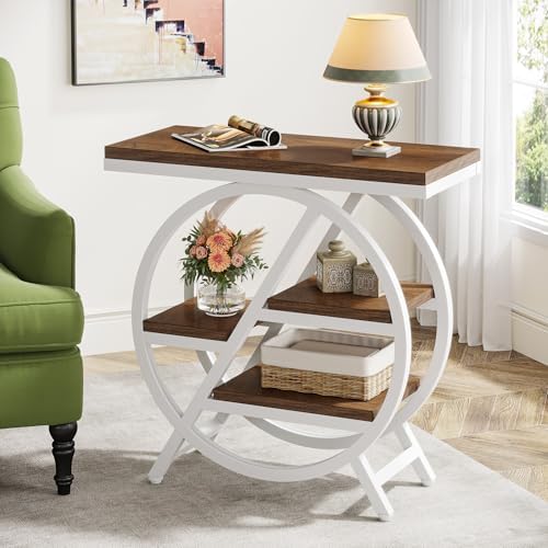 Tribesigns End Table for Living Room, 3-Tier Narrow Side Table with Storage, Wood Sofa Side Table with Geometric Metal Frame, Industrial Nightstand and Bedside Table for Bedroom (Light Brown+White) by Unknown