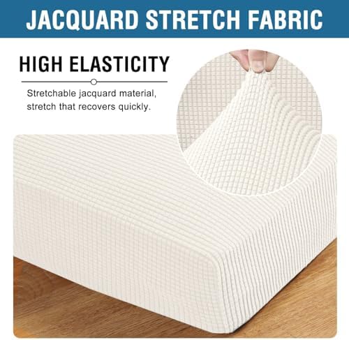 H.VERSAILTEX Super Stretch Individual Seat Cushion Covers - Sofa & Couch Cushion Slipcover Sets - Thick Jacquard Textured Twill Fabric (3 Piece XL, Porcelain White) - Image 4