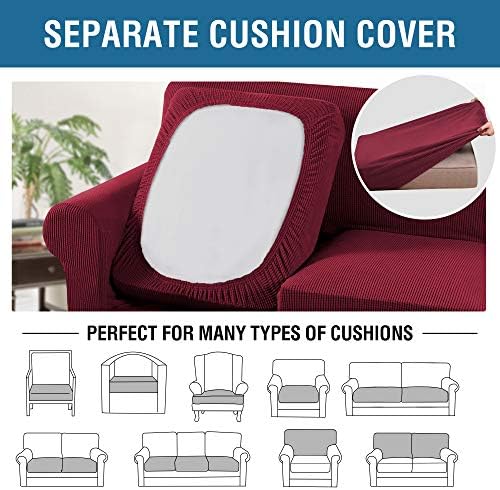 H.VERSAILTEX 4 Piece Stretch Sofa Covers for 3 Cushion Couch Covers for Living Room Furniture Slipcovers (Base Cover Plus 3 Seat Cushion Covers) Upgraded Thicker Jacquard Fabric (XL Sofa, Burgundy) - Image 5