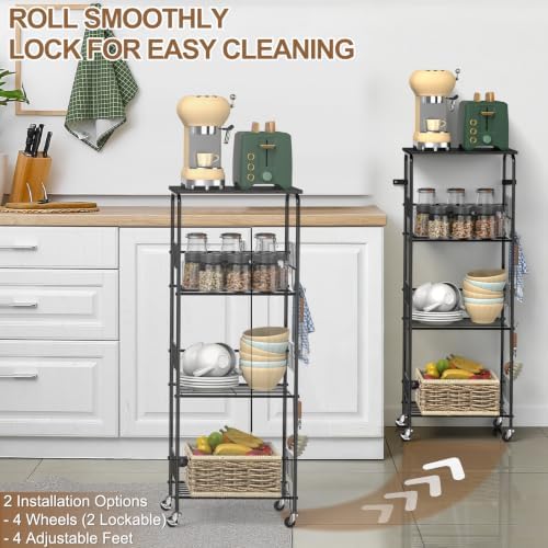 Rolling Kitchen Cart with Top Panel, 4-Tier Rolling Utility Cart with Hooks - Image 4
