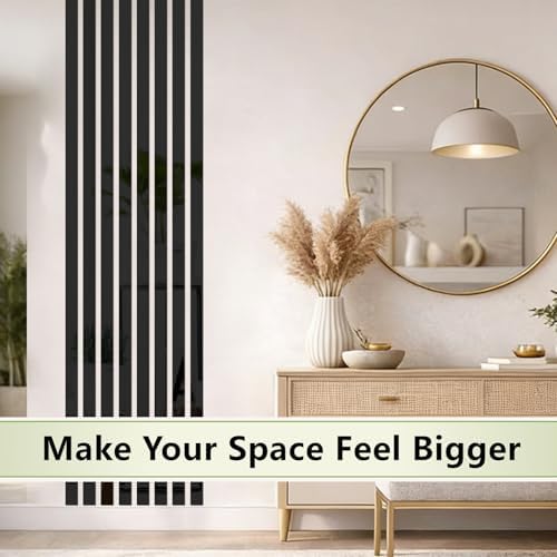 Acrylic Mirror Wall Decor, Peel and Stick Mirror Strips, Vertical Wall Mirror Tiles for Entryway, Bedroom & Bathroom, Shatterproof, Removable, Gold Silver Black, 20/30/40 PCS (30, Black) - Image 3