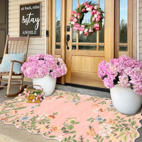 Pink Floral Entry Rug, 3x5 Ft Indoor Outdoor Mats for Front Door - Image 4