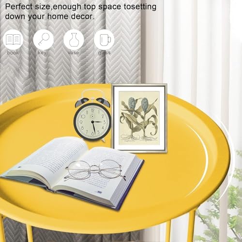 Garden 4 you Small Side Table, Round End Table, Outdoor Side Table with Metal Frame, Bedside Table for Living Room, Bedroom, Patio, Small Space, Yellow - Image 7