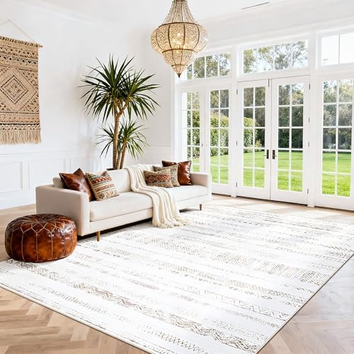8x10 Washable Area Rugs for Living Room,Bedroom,Dining Room- Morocco White - Image 7