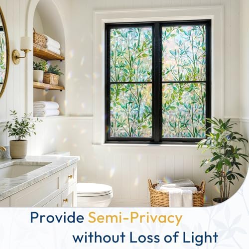 rabbitgoo Stained Glass Window Privacy Film, Rainbow Leaf, 35.4" x 78.7" - Image 5