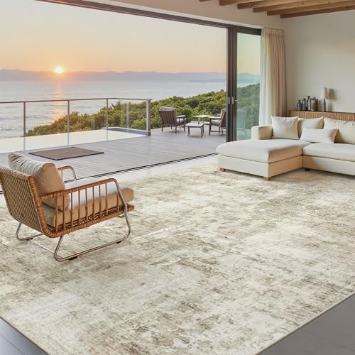 Soalmost Abstract 7x10 Area Rug for Living Room Washable Rugs Beige/Gray - Image 2