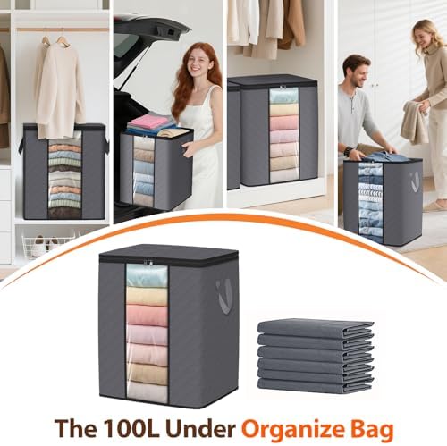 SpaceWhisper 6 Pack 100L Clothes Storage, Foldable Storage Bags, Grey - Image 6