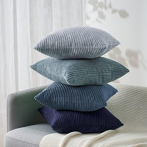 Topfinel Navy Blue Euro Shams Decorative Throw Pillow Covers 26x26 Inch Set of 4,Soft Corduroy Striped Gradient Color Large Cushion Cover for Beach,Patio,Balcony,Living Room,Summer Home Decor - Image 5