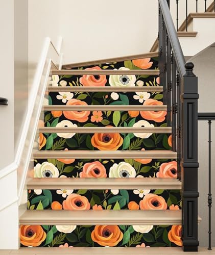 Danodoi Orange Green Vintage Floral Peel and Stick Wallpaper 17.5" x 393" | Waterproof Vinyl Self Adhesive Removable Renter Friendly Floral Contact Paper - Image 3