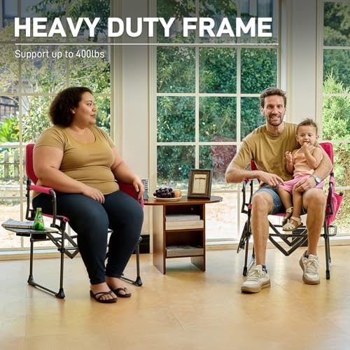 EVER ADVANCED Camping Directors' Chair with Side Table, Portable Folding with Compact Size, Heavy Duty Lawn Chair with Pocket for Camping, Lawn, Sports and Fishing, 400lbs, Pink - Image 5