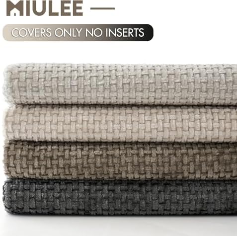 MIULEE Soft Decorative Chenille Euro Pillow Covers Neutral 22x22 Pack of 4 - Image 6