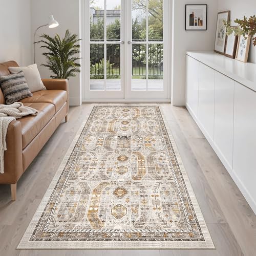 Madane Washable Runner Rug 3x6 Runners for Hallways Non Slip, Brown/Gold - Image 2