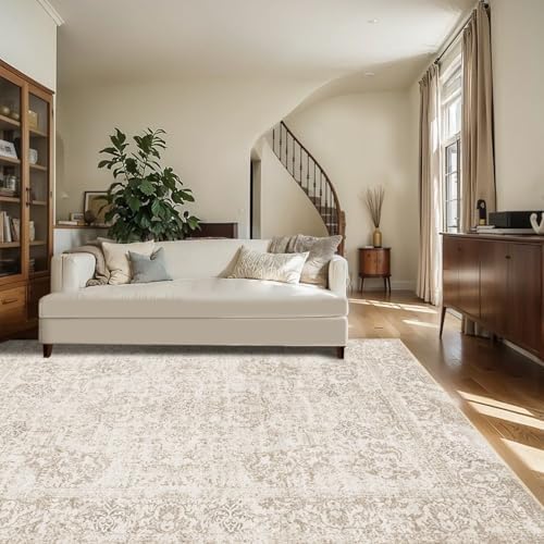 Rugxara 6x9 Washable Area Rug for Living Room, Vintage Neutral Light Bown - Image 3