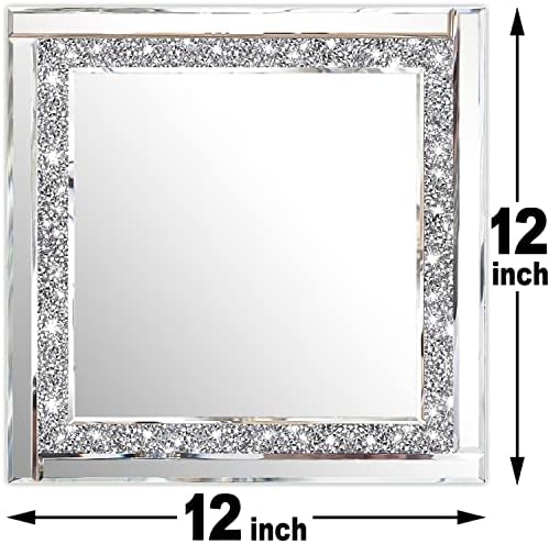 Meetart Crystal Crush Diamond Silver Mirror 12'' x 12'' 2PCS,Frameless Stylish Gorgeous Diamond Decor Glam Glass Mirror. for Bedroom Bathroom Hanging Mirror Home for Wall Decor. - Image 7