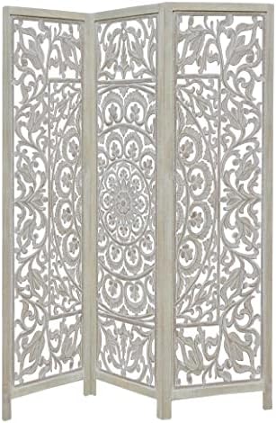 COTTON CRAFT Room Divider Wood Screen - Hand Carved Folding 3 Panels 60x72 by COTTONCRAFT
