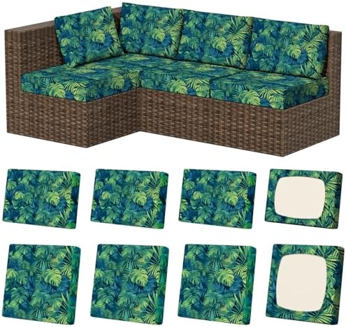 8Pcs Outdoor Cushion Covers, Stretch Patio Furniture Couch Chair Slipcovers by VORSHAPE