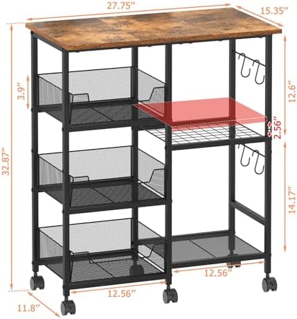 Rolling Kitchen Microwave Organizer Cart, Adjustable Shelves, Black - Image 6