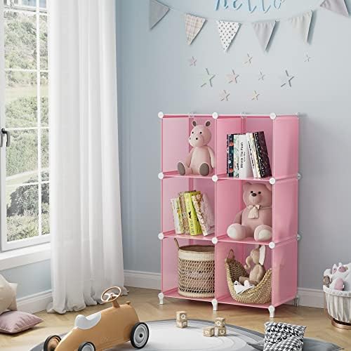 HOMIDEC 6-Cube Storage Shelf, Storage Bookcase Bookshelf with Metal Hammer, Storage Cubes Organizer Cabinet for Kids, Closet, Bedroom, Bathroom, (11.8x11.8x11.8 inch), Light Pink - Image 2