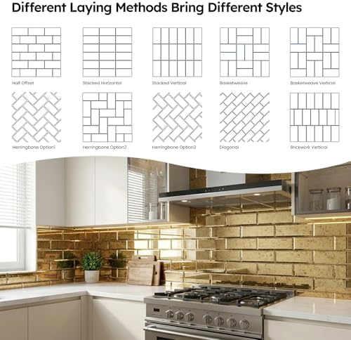 Diflart Peel and Stick Mirror Tile, Light Antique with Gold, 3x6 Inch, Beveled Mirror Backsplash for Kitchen Bar Bathroom Wall Tiles (5 Sq.ft, 40 Pcs) - Image 5