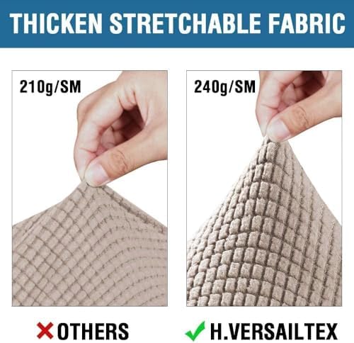 H.VERSAILTEX 4 Piece Stretch Sofa Covers for 3 Cushion Couch Covers for Living Room Furniture Slipcovers (Base Cover Plus 3 Seat Cushion Covers) Thicker Jacquard Fabric (Large Sofa, Sand) - Image 3