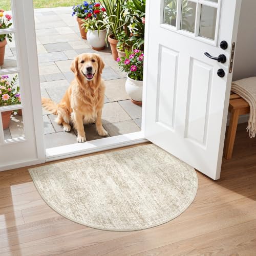 Soalmost Washable Half Circle Round Rug 2x3 Beige Small Half Moon Rug Entry by Soalmost
