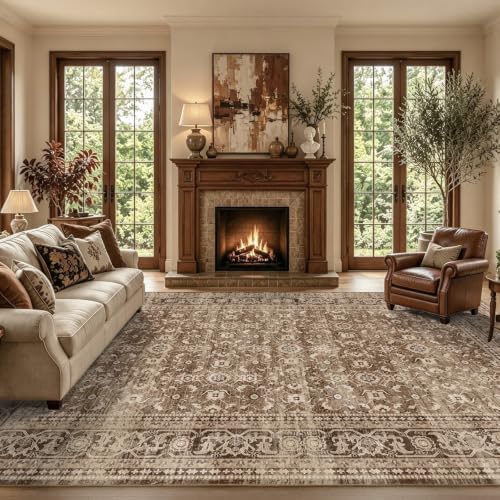 4x6 Ft Area Rugs for Living Room, Soft Non-Slip Machine Washable Rug, Vintage Stain Resistant Carpets for Bedroom Nursery Dining Room Home Decor (Brown) - Image 3