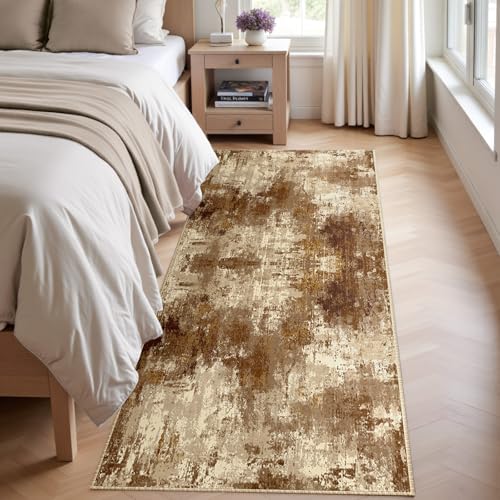 RELEANY Washable Runner 2'x8' Abstract Area Rug for Hallway Brown Tan - Image 4