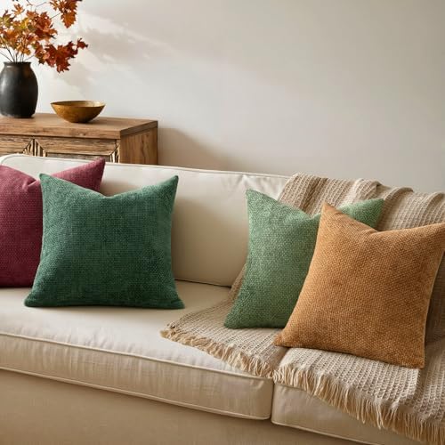 MIULEE Soft Decorative Chenille Pillow Covers Christmas Dark Green 18x18 - Image 5